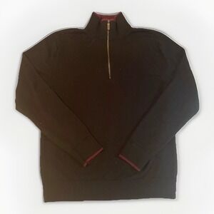 Michael Kors Men's M Extra-Fine Merino Wool ¼ Zip Sweater Black Burgundy Trim